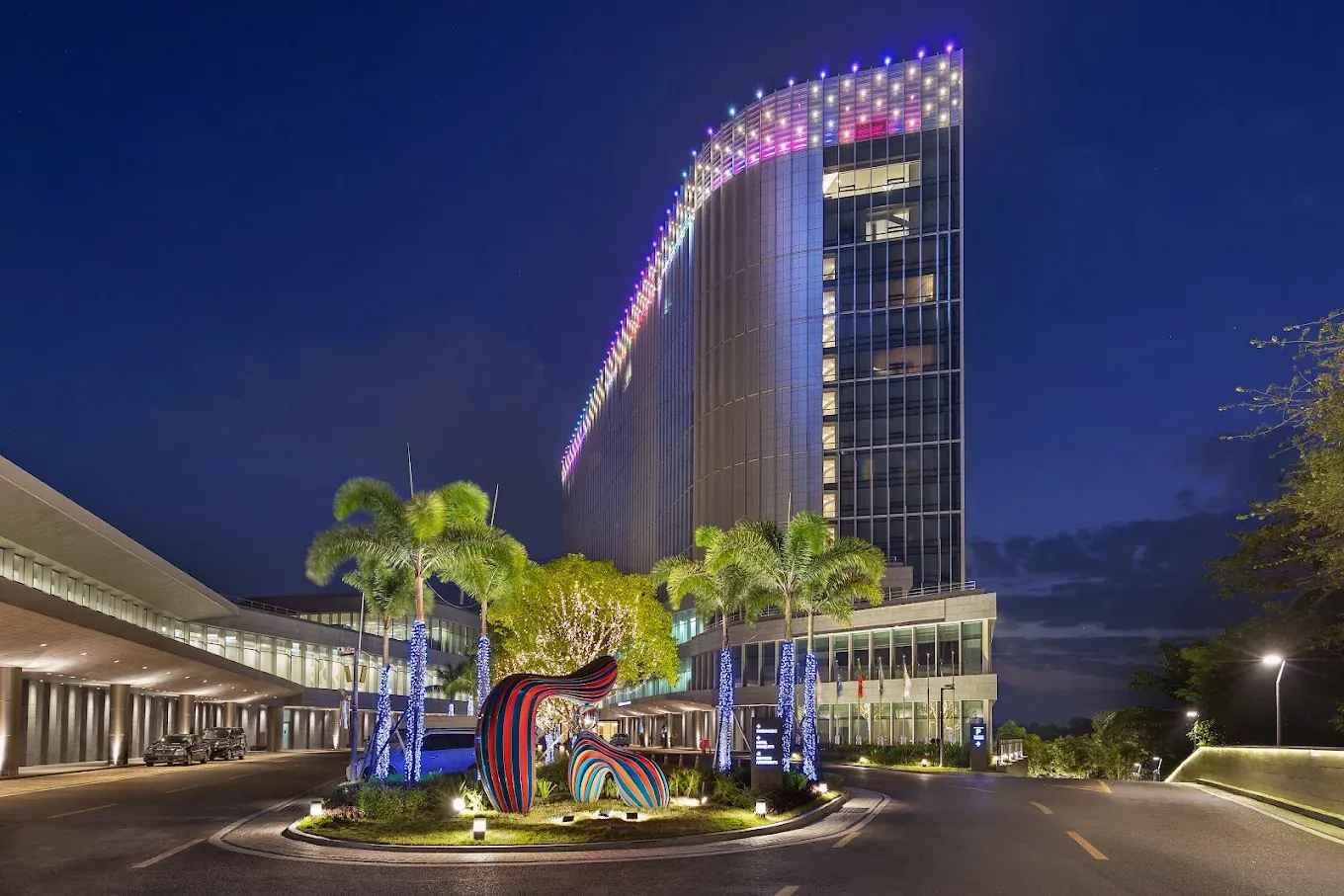 Lotte Hotel Yangon entrance and tower at night